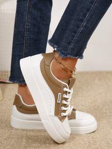 2025 New Versatile Retro Lace-Up Casual Round Toe Platform Sneakers, Fashionable & Comfortable Elevator Shoes For Petite Women