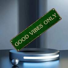 2D Flat, 1 Piece Vintage Aluminum 'Only Good Vibes' Sign - 16x4inch Printed Green Metal Wall Art With White Text, Suitable For Home, Bar Or Restaurant Decoration, Indoor And Outdoor Use, Indoor Wall Decoration |   Vintage Metal Sign |   Pre-Drilled Design, Metal Wall Art Decoration