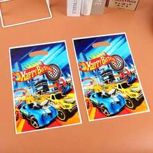 10 pièces Sacs cadeaux thème course automobile, sacs cadeaux pour fête d'anniversaire, décorations de fête, sacs surprises en plastique, sacs cadeaux nacrés, fournitures d'emballage pour fête d'anniversaire