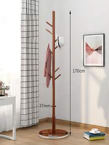 Perchero De Lujo Con Base Tipo Marmol Perchero de pie de madera maciza, perchero vertical simple para dormitorios, hogares y oficinas. Adecuado para tops de primavera y verano, - Negro - Ver 6