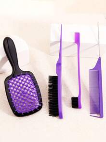 4pcs Hair Comb Set - Hollow Dry Wet Comb, Side Split Comb, Knotting Comb, Small Toothed Comb, Suitable For All Hair Qualities, Salon Grade Tool