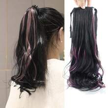 14英寸/18英寸/22英寸合成纤维抽绳马尾夹式假发，适合女性在圣诞节和万圣节佩戴 - 黑色 - 查看 17