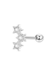 1 pièce Boucle d'oreille clou minimaliste moderne en acier inoxydable argenté avec zircone, bijou de piercing de cartilage, accessoire essentiel unisexe pour usage quotidien