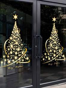 2 件圣诞树玻璃贴纸 - 无灯泡无电源窗户装饰，创意节日氛围贴纸