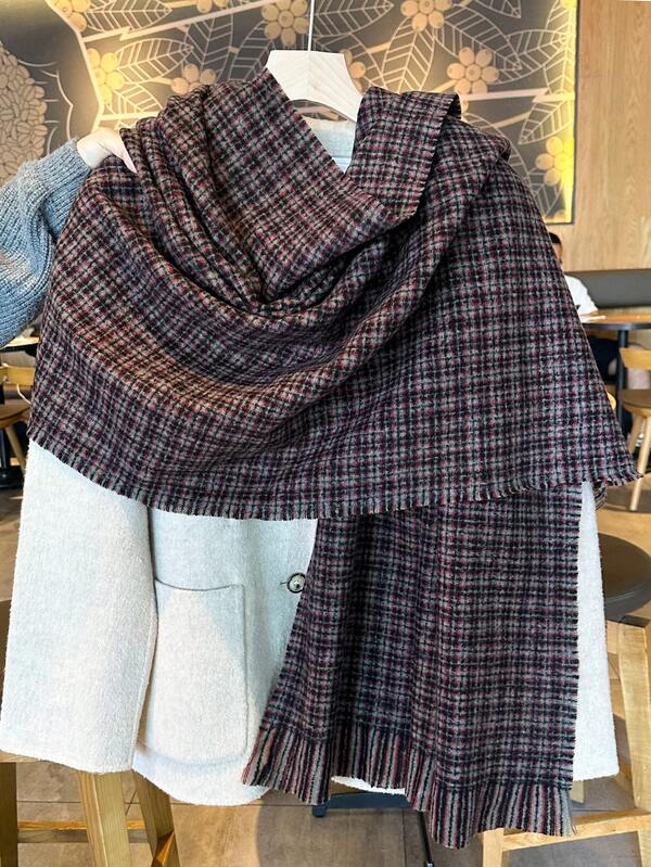 1 pezzo Sciarpa casual vintage in stile lussuoso in finta cashmere da donna - super morbida, calda e confortevole, non elastica, antifreddo, con eleganti nappe, adatta per l'autunno/inverno, scialle di moda