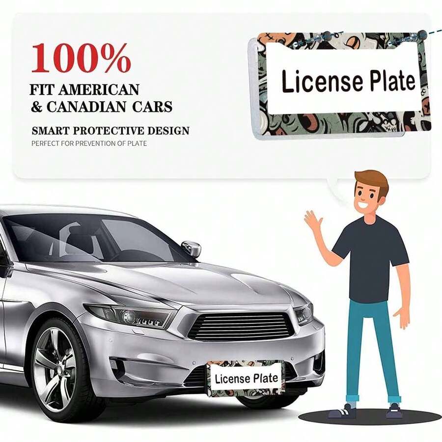 ​2PC Custom License Plate Frame - 6.3x12.2 Inch Aluminum Car Tag Holder With POD Personalized Design, Easy To Install Rust-Proof Auto Accessories Gift For Men​