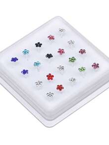 Hộp 20 khuyên mũi mềm dẻo hình cỏ ba lá đính đá nhiều màu sắc cho nữ - Màu sắc hỗn hợp - Xem 4