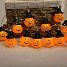 Linternas de calabaza de Halloween, luces de colores, decoraciones, ambiente de mueca en la habitación, guirnalda de luces, gorro con LED, decoración navideña