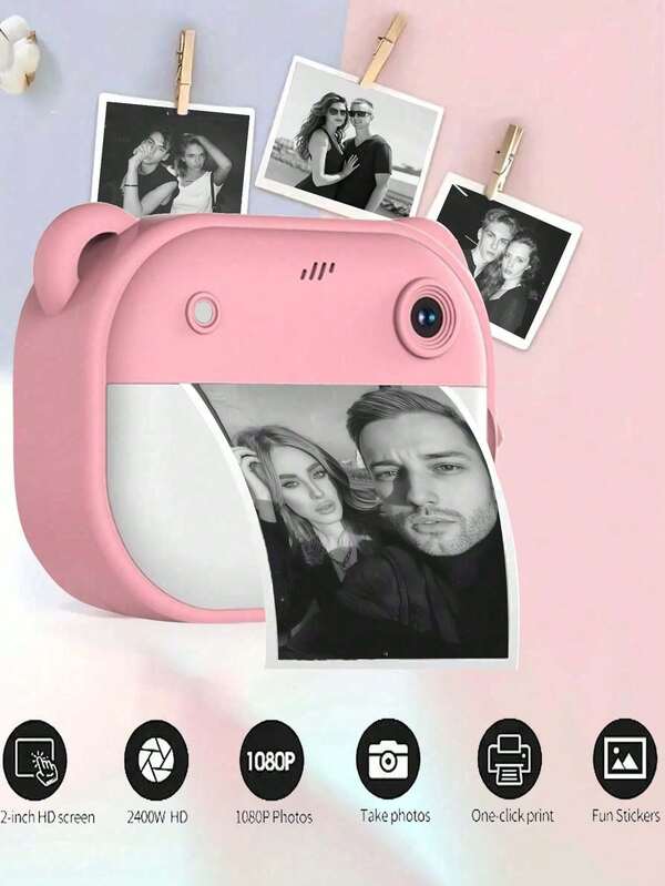 Instant Print Camera (Comes With 2 Rolls Of Photo Paper), Great Tool For Developing Interest And Creativity, Versatile Creative Painting, Toy Camera, Perfect For Pets And Holiday Memories, Holiday Photo Gift|Pet Photography|USB Rechargeable Camera