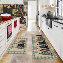 1/2/3pcs Buffalo Plaid Christmas Tree "Merry Christmas" Kitchen Mat Set, Subtle Winter Home Decor Kitchen Carpet - Multicolor - View 8
