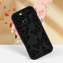 Butterfly Print Mobile Phone Case Suitable for iPhone16 15 14 13 12 11 XS XR X 7 8 12/13 Mini Plus Pro Max SE Birthday/Valentine's Day/Gifts for Boyfriend/Girlfriend - Schwarz - Übersicht 2