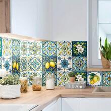 10x10cm Waterproof PVC Self-Adhesive Wall Stickers With Vibrant Blue, Yellow, Green And White Lemon And Floral Patterns, Suitable For Bathroom, Kitchen And Toilet, Easy To Remove, No Power Required, Bathroom Wall Decor, Kitchen Decoration, Vivid Design, Oil-Resistant Material - Multicolor - View 5