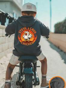 Young Boy's Comfortable Loose Fit Fleece "Steve's Lava Chicken" Sweatshirt Sweatshirt Showcases His Gamer Style Personalized - Dark Grey - View 7