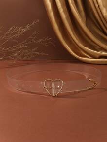 1条心形三针扣透明腰带，时尚百搭，适合搭配连衣裙，简约设计，日常穿着。 - 無色 - 查看 4