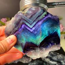 1pc Rainbow Fluorite Crystal Slab - Multicolor Iridescent Polished Stone With Marbling Patterns In Green, Blue, Purple, Pink, Yellow, Clear - Bohemian Home Decor, Meditation Stone, Unique Holiday Gift For Christmas, Easter, Thanksgiving, Halloween, Crystal Collectors