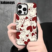 Funda de imitación de teléfono con orificios grandes, fondo amarillo claro y estampado de corazones rojos. Compatible con modelos como 16 Pro, 16, 15 Pro, 14, 14 Plus, 14 Pro, 13, 13 Pro, 12 Pro y 11/11 Pro. Ideal para regalos de cumpleaños y celebraciones. - Blanco - Ver 5
