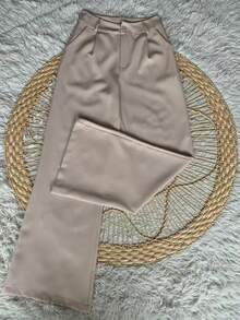 Formal Set Pantaloons Pants High Waist Pockets Tailoring Vest Buttons Simple Elegant Casual Pocket Zipper - Beige - View 8