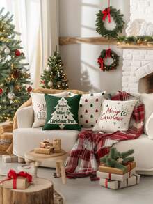 4pcs Christmas Themed Linen Blend Breathable Cushion Covers, Santa Claus, Christmas Numbers, Reindeer, Snowman, Snowflake, Christmas Decor, Merry Christmas, Christmas Decorations, Christmas Gifts, Hypoallergenic Polyester, Hidden Zipper, No Filling, For Home Decor, Living Room, Throw Pillow Cases, Pillow Covers, Cushions, Sofa Decorative Pillows, Sofa Covers, Home Decor, Soft Pads - Multicolor - View 4