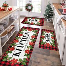1/2/3 Stücke verstärkte 0.47 Inch/1.2cm Weihnachts-Küchen-Teppiche und -Matten - Rot karierte Weihnachts-Teppiche und -Matten rutschfest waschbar, Fußmatte mit geringer Profil für Feiertage, Weihnachtsdekoration für Zuhause, Heim süßes Heim