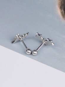 1 pièce Boucle d'oreille clou minimaliste moderne en acier inoxydable argenté avec zircone, bijou de piercing de cartilage, accessoire essentiel unisexe pour usage quotidien