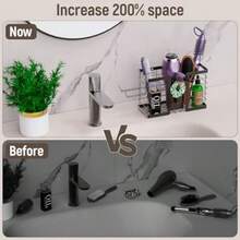 POJHK Hair Dryer Holder Hair Tool Organizer 3 In 1 Metal Bathroom Organizer Adjustable Height Blow Dryer Holder Wall Mounted Under Sink Countertop For Flat Curling Iron Hair Straighteners - 黑色 - 查看 4