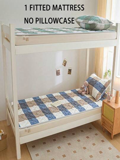 1 套绗缝床垫保护套 + 精美无纺布包装，适用于薄床垫，柔软、透气、舒适、格纹设计、纯色（不含枕套）- 易于清洁，可机洗，适用于宿舍、酒店、医院、疗养院、家庭使用，