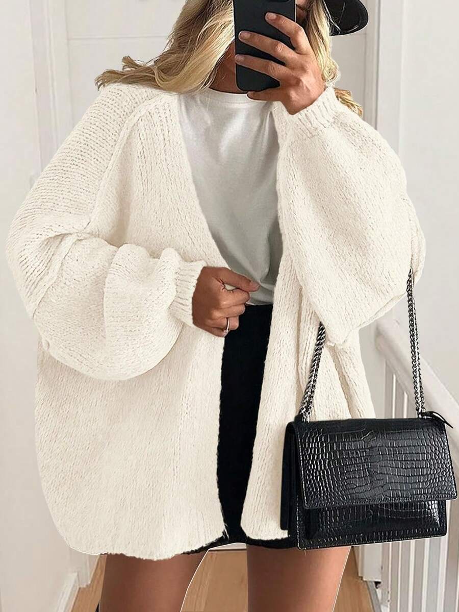 Women's Oversized Cardigan Fall Long Lantern Sleeve Knit Cardigan Lightweight - trắng - Xem 1
