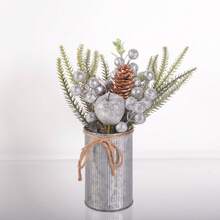 1pc Christmas Centerpiece Decor, Featuring Artificial Holly, Red Berries, Pine Cones, Assorted Christmas Ornaments, Glitter Balls, Country Style Planter Home Decor Christmas Decorations Room Decor Winter