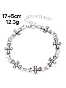1PC Punk Style Cross Vintage Leather Bracelet For Men, New Fashion High-Quality Everyday Wear Birthday, Engagement Gift - Silver - View 3