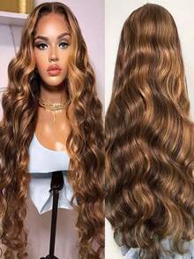 4/27 Highlight Ombre Blonde Brazilian Remy Body Wave Glueless Wigs Human Hair For Women 250 Density 13x6 HD Transparent Deep Curly Lace Front Wig Human Hair No Shedding With Baby Hair Put On And Go For Beginners - Bắt nguồn từ & Ombre - Xem 7