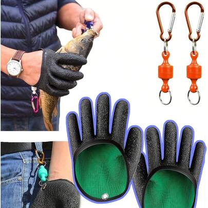 专业钓鱼手套，钓鱼手套 - 专业防滑捕鱼手套，防刺穿冰钓手套，用于处理、捕捉、清洁、狩猎、渔夫钓鱼配件（颜色随机）