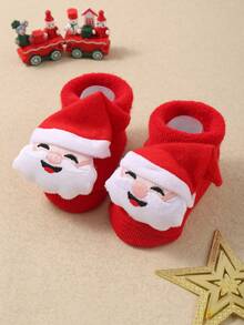 1pair Infant Christmas Red Socks For Newborns And Toddlers Baby Fluffy Ball Thicken Warm Santa Claus Design Anti-Slip Soft Floor Leg Warmers, Adorable Cozy For Babies Indoor, Autumn And Winter Daily Wear & Christmas Party,Christmas Gift Socks - Red - View 3