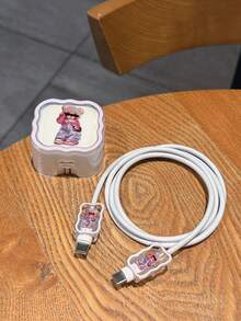 Bộ 3 vỏ bảo vệ cáp sạc dữ liệu họa tiết sóng, thiết kế hình gấu bằng kính sơn UV, phù hợp với bộ sạc nhanh Apple 20W của Anh - Nhiều màu - Xem 5