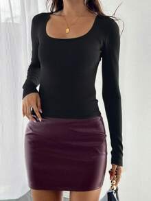 多功能长袖修身透气休闲圆领紧身运动黑色打底T恤，欧美风格 - 黑色 - 查看 5