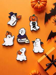 1pc/6pcs Dark Gothic Demon, Ghost, Pumpkin, Skull Brooch Pins, Halloween Costume Decor, Gothic Vibe Party, Special Occasion Christmas Gift
