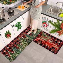 1/2/3 Pcs Thickened 0.47 Inch/1.2 Cm Christmas Doormat Set, Christmas Kitchen Mat With Christmas Tree And Red Christmas Truck Pattern, Absorbent Non-Slip Kitchen Floor Mat, Hallway Runner, Bedroom Bedside Rug, Home Decor, Christmas Decoration - Multicolor - View 6