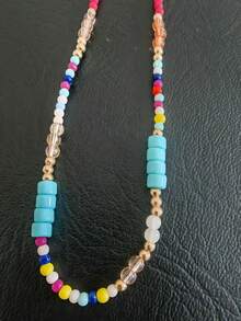 1 pieza Collar de cuentas colorido de dopamina, collar gargantilla bohemio hecho a mano de cuentas de semilla, collar gargantilla versátil para niñas (color de cuentas aleatorio)