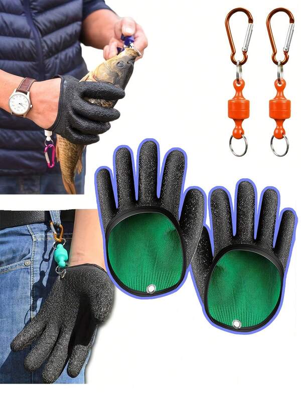 Professional Fishing Gloves,Fishing Gloves - Professional Anti-Slip Catch Fish Gloves,Puncture Proof Ice Fishing Glove For Handling,Catching,Cleaning,Hunting,Fisherman Fishing Accessories(Random Color)