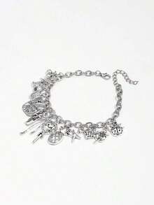 1pc Personalized Letter, Heart, Charm Bracelet Women Valentines DS3M - 古董銀 2 - 查看 4