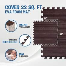 Tapete para Ejercicio 12, 24, 48 y 120 SQFT, Piso para Gym, Tapete Foamy, Tapete Gym Grueso, Tatami para Piso, Tapete Ejercicio Grueso, Tapete de Espuma EVA para Gimnasio y Hogar - I. 24 pies cuadrados (24 azulejos) - Madera de nogal oscuro - Ver 3