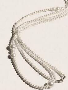 1pc Elegant Premium White Pearl Waist Chain Summer, School Fall, Autumn, Halloween - 白色 - 查看 3