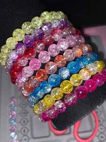 8mm Random Colorful Sparkling Glass Beads Women's Layered Bracelet Set, Birthday Gift For Friends And Couples - 10pcs Random Popcorn - View 4