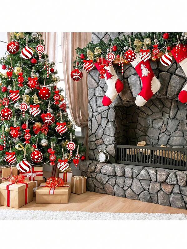 12 Pieces Of Red And White Candy Cane Decoration Set, Wooden Peppermint Candy Decoration, Christmas Decorations, Christmas Hanging Decorations With Rope Pattern Decoration, Suitable Family Gatherings, Parties, Birthday Decorations, Very Suitable For DIY Christmas Crafts, Christmas Tree Decorations And Holiday Home Decorations, Christmas Tree Holiday Theme Decoration Candy Cane Christmas