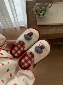 XIXITIAO زوج من الشبشب المسطح ذو لون متباين على شكل فطر للنساء، قاع ناعم وفراشي للأحذية المنزلية، تصميم جميل، دافئ وهادئ لأرضية الحذاء للشتاء، أنيق وخفيف الوزن مغلق الأصبع - الأحمر - مشاهدة 9