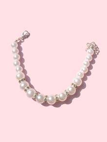 Collar con perlas para mascotas, elegante collar de perlas y strass para gatos y perros - Plateado - Ver 5