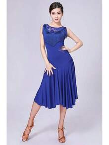 2025 New Model Ballroom Dance Dresses For Women Fringed Lace Back Salsa Latin Dance Dress With Shorts (5 Colors) - 寶藍色 - 查看 3