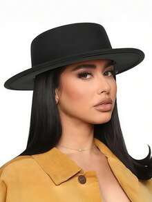 1pc Classic Four Season Flat Bottom Solid Color Top Hat, Suitable For Both Men And Women, Elegant And Versatile With A Large Brim Dome Hat, Gentlemanly British Style, Suitable For Returning To School, Halloween, Drama Performances, And Daily Casual Wear