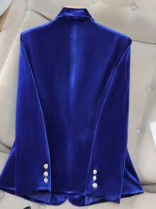 Women's Professional Office Blazer, Solid Color Polyester Commuter Jacket With Buttons, Pockets, Zipper, Suitable For Office Wear In Spring And Autumn - Blue - View 2