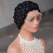 13x4 HD Transparent Lace Front Pixie Curly Wig Natural Black 100% Raw Human Hair Wig - Ginger - View 6