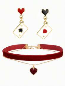 3pcs Women Fashion Asymmetric Heart & Playing Card Pendant Necklace Choker Set - Multicolor - View 7